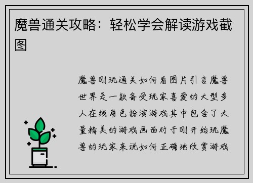 魔兽通关攻略：轻松学会解读游戏截图